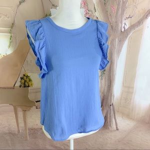 & Other Stories Blue Ruffle Cotton Blouse